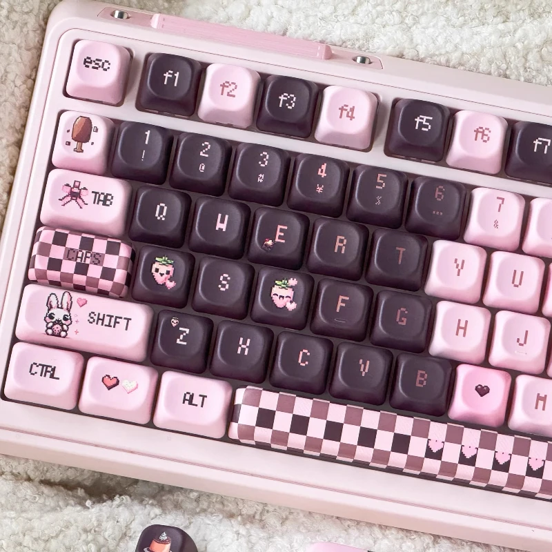 Pink Strawberry Keycaps Set PBT Sublimation XOA Cherry Profile Keycaps for Mechanical Keyboard Pixel Wind Custom Cute Key Caps