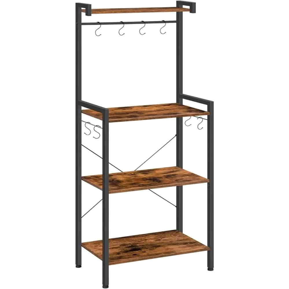 

Bakers Rack for Kitchen with Storage, 4 Tier Microwave Stand, Multifunctional Baker's 8 Hooks