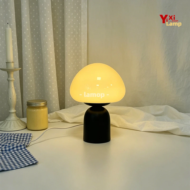 Mushroom Glass Sphere Night Light USB Powered 3 Tone Lighting Mode Soft Glow Desktop Lamp Aesthetic Room Decor for Bedroom Dinin