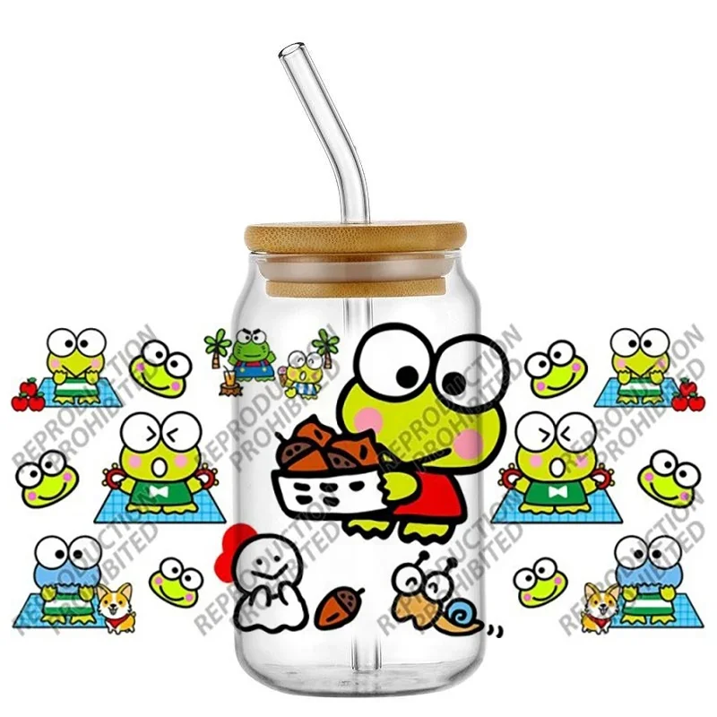 Happy Bear Vibe UV DTF Transfer Stickers for 16oz Libbey Glass Waterproof Rub On Decal for Glass Jar Tumbler DIY Cup Decorations