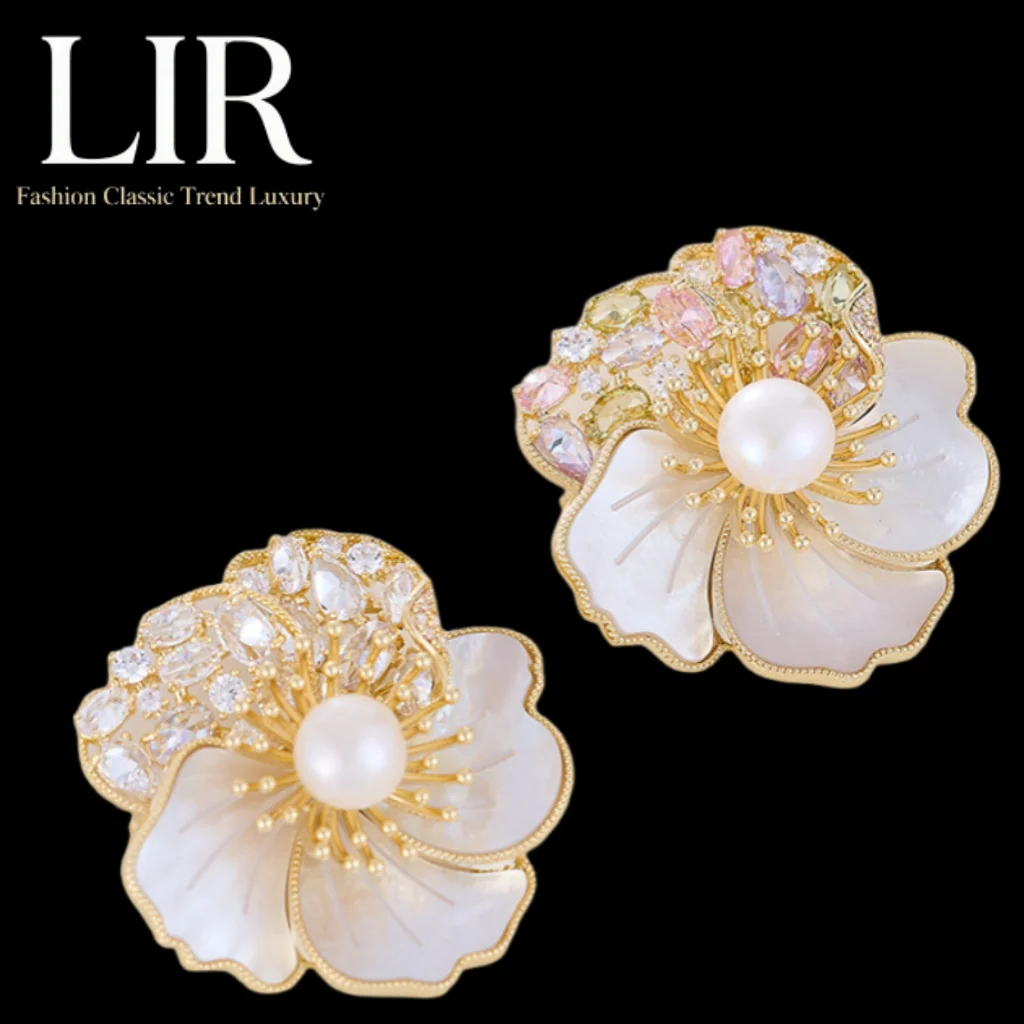 

Брошь LIR Camellia: пресноводный жемчуг, натуральная ракушка, циркон с драгоценными камнями ААА, тяжелая инкрустация, элегантные женские украшения