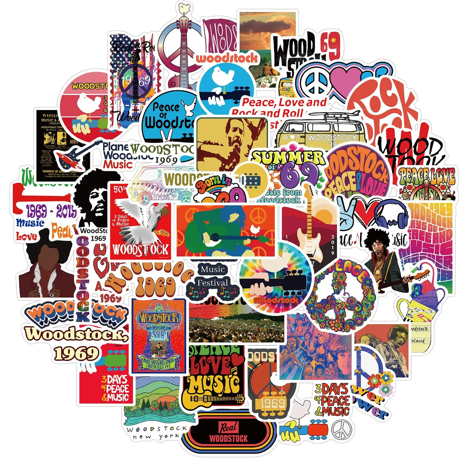 50PCS Woodstock Musik Festival Aufkleber DIY Graffiti Wasserdicht Coole Aufkleber Laptop Skateboard Aufkleber Aufkleber Kind Klassisches Spielzeug