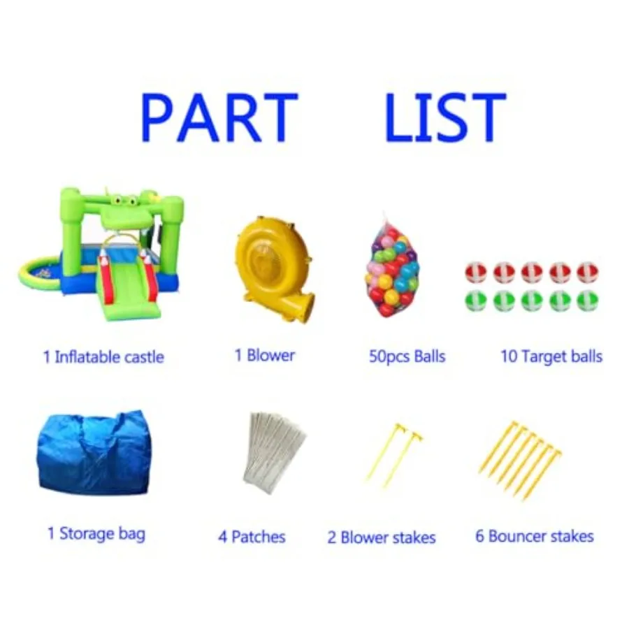 Opblaasbaar springhuis met glijbaan Springkasteel met ventilator en ballenbakhuis Twee dartdoelspel