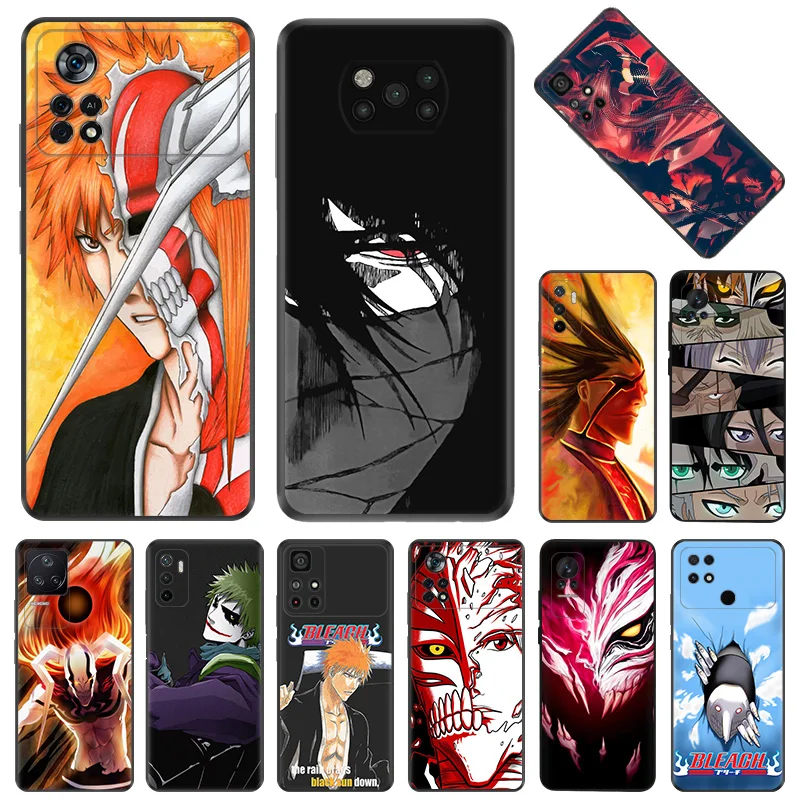 Phone Cases For Xiaomi Poco C40 C51 C50 C61 M5 M4 M3 X5 X4 X3 F5 F4 F3 F1 14 A3X Bleach Ichigo Anime Black Soft Anti-Drop Cover