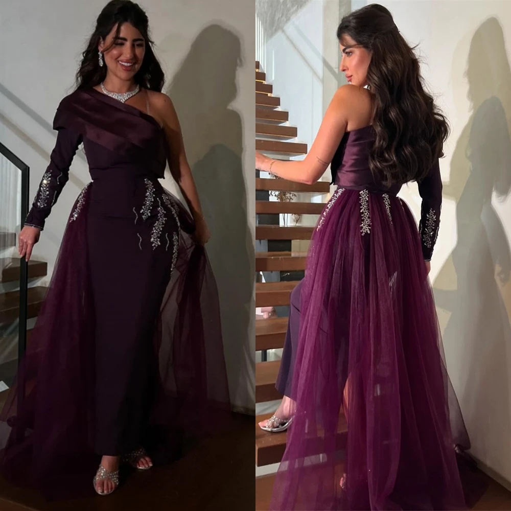 Customized Exquisite Jersey Evening Dress Delicate One Shoulder Prom Dresses Temperament Long Sleeves Special Occasion Gowns