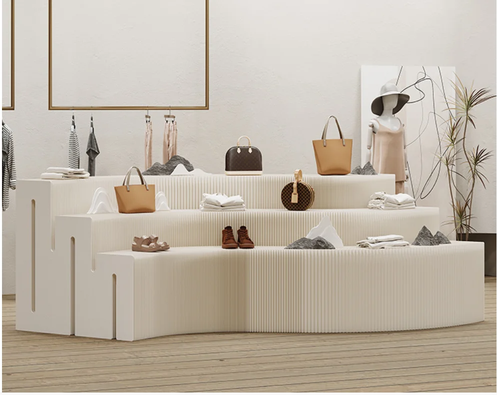 3M Folding Portable Multi Layer Removable White Organ Paper Display Stand Exhibition handbag shoes Pendants Riser Showcase