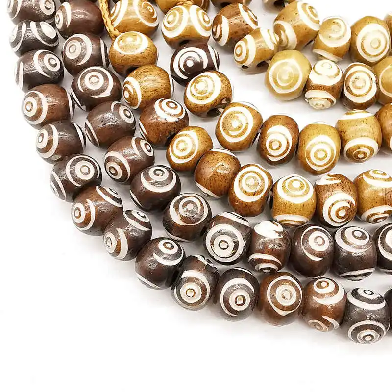 Tibetan Hand Carved Three Eyes Dzi Mala 8mm 108PCS Ox Bone Beads Meditation Rosary BRO530
