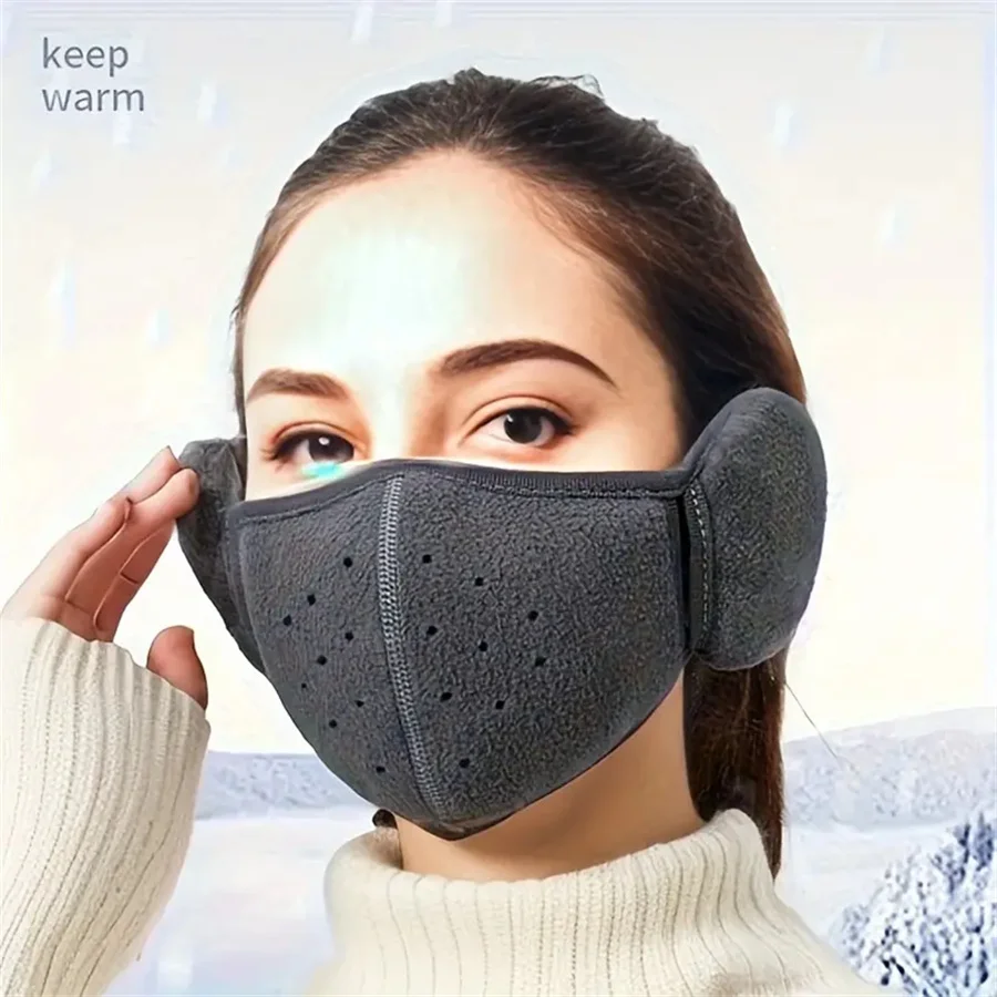 1pc Winter Warm Fleece Mask Earmuffs Solid Color Unisex Cold-Proof Mask Outdoor Cycling Hiking Skiing Mask Women Men Ear Warmer