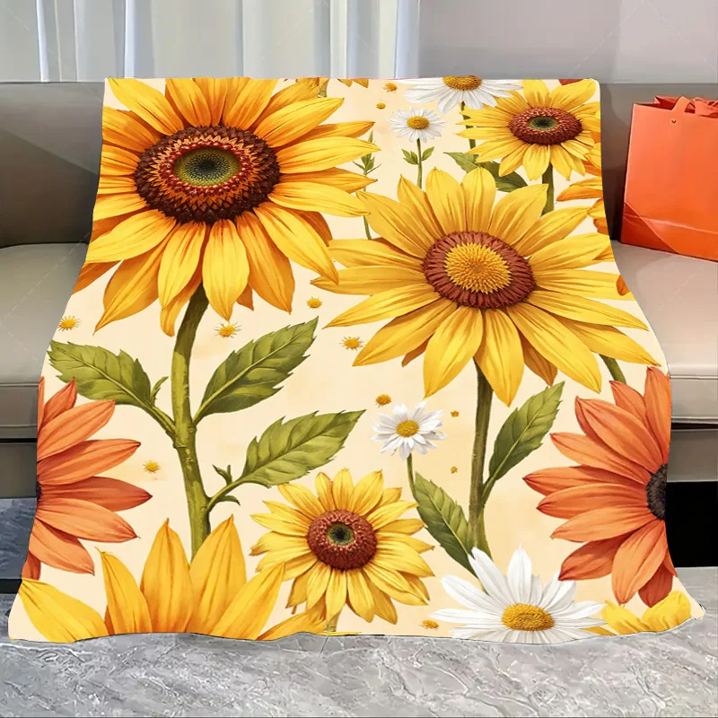 

1pc Flannel Blanket Vibrant Sunflower Print Cozy Blanket for Home Decor & Relaxation
