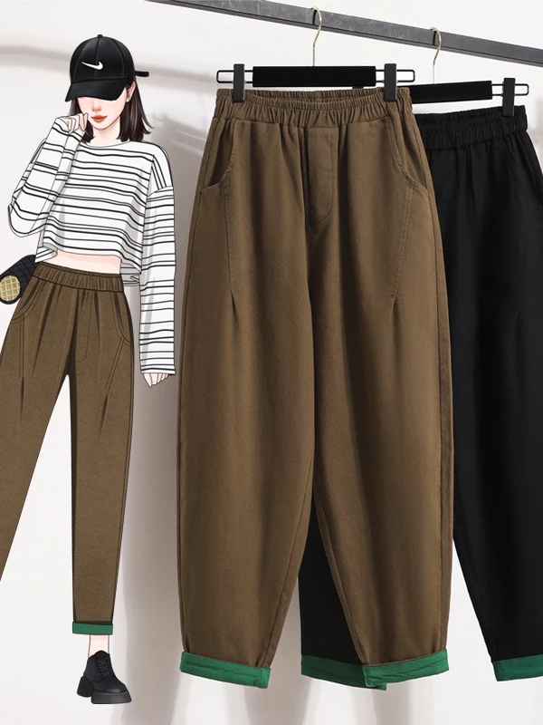 Authentic High Waist Elastic Loose Casual Large Size Harlan Women's Slimming Dad Pants Cotton Polyester Blend Harlan Trousers