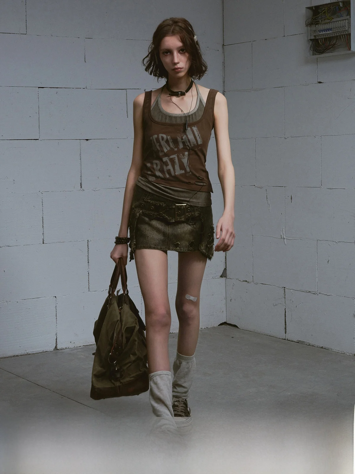 

Retro Patchwork Hole Denim ort Skirt Women's Slim Fit A-Line Skirt Casual Polyester Cotton Blend mid Waist Design