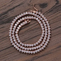 EYIKA Rose Gold Plated 3/4 Claws Brass Round Cut 3mm White Zircon Tennis Chain Necklace Hip Hop Jewelry Women Iced Out CZ Choker