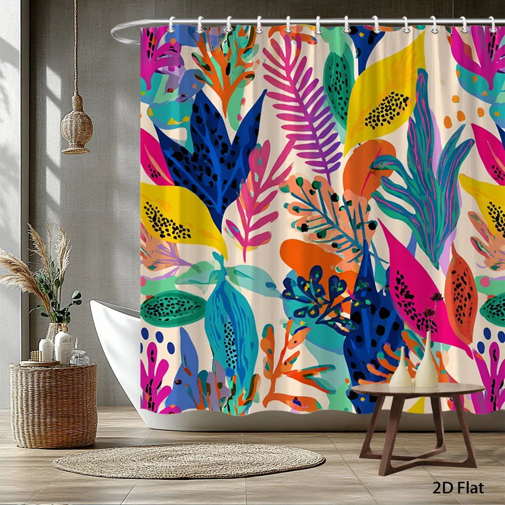 1pc Large Modern Tropical Botanical Shower Curtain & Bathtub Divider - 70.8