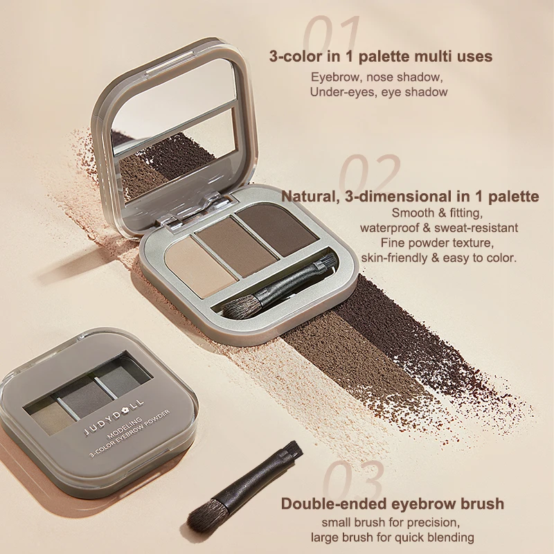Judydoll 3-Color Brow Powder Palette – กันน้ํา ติดทนนาน และเป็นธรรมชาติ คําจํากัดความป้องกันรอยเปื้อน
