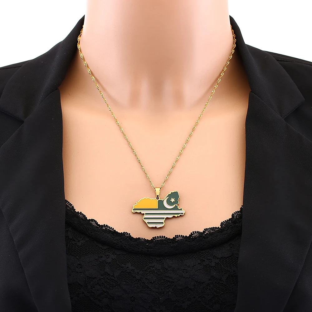 Fashion Jammu and Kashmir Map Flag Pendant Necklace Stainless Steel Men Women Ethnic Maps Jewelry Gift