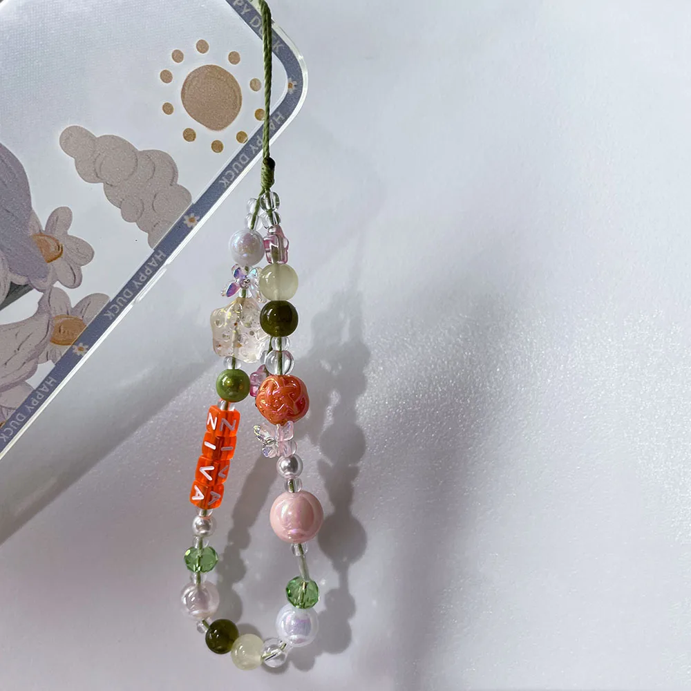 Personalised Name Phone Charm Strap Customized Orange Letter Pink Butterfly Yellow Glass Star Bead Aesthetic Cute Gift Keychain view 2