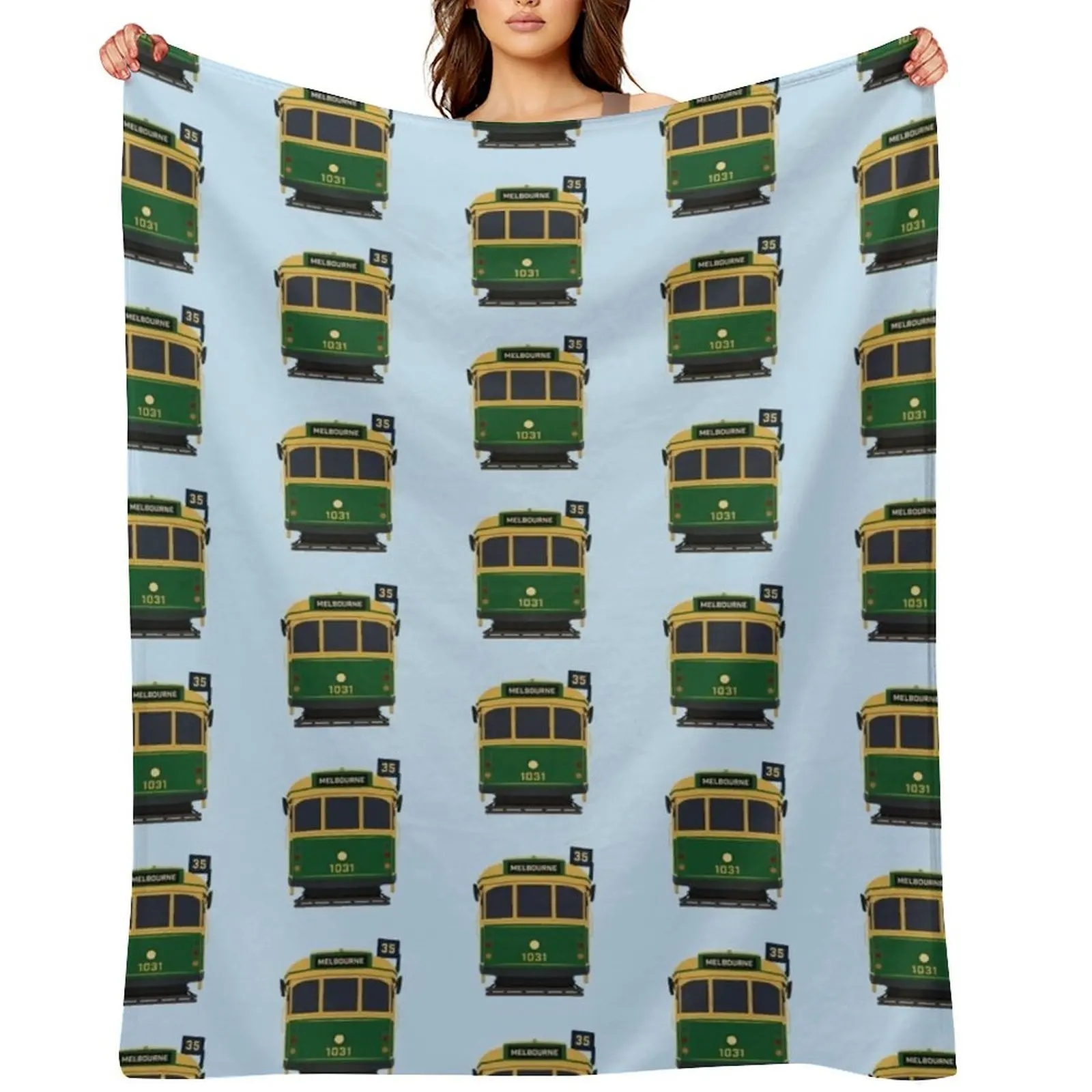 Melbourne Tram, W-Class Front View Throw Blanket manga Sofa wednesday Bed Blankets