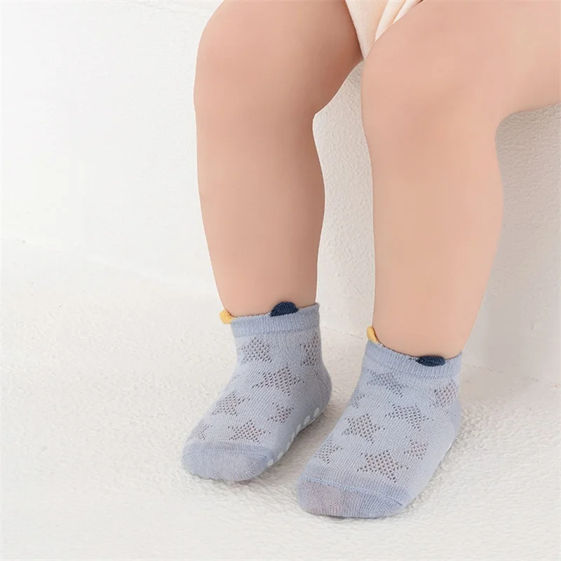 4Pairs/Set Cotton Breathable Children Socks Spring Summer Thin Baby Mesh Short Sock Boys Girls Cute Cartoon Non-slip Floor Socks