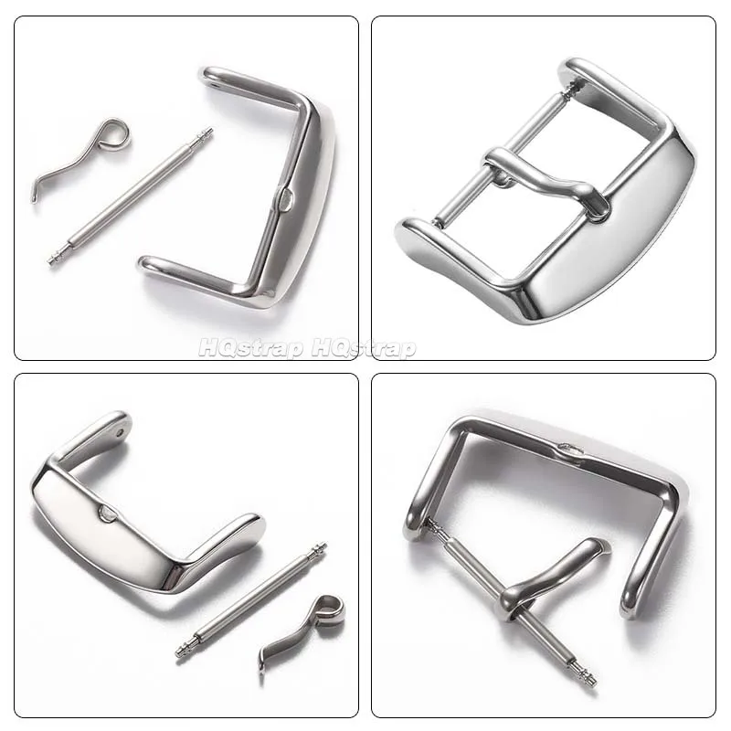 Ремешок из нержавеющей стали 316L, 16 мм, 18 мм, 20 мм, кожаный силиконовый ремешок для часов, металлическая застежка-булавка, сменная кнопка, аксессуары для часов