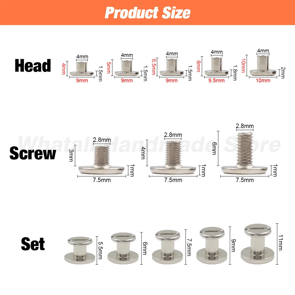 40-140set di rivetti per unghie a vite in metallo cinghia per cintura a testa viti Chicago con scatola per bagagli vestiti artigianali in pelle/chiusure per portafogli per borse