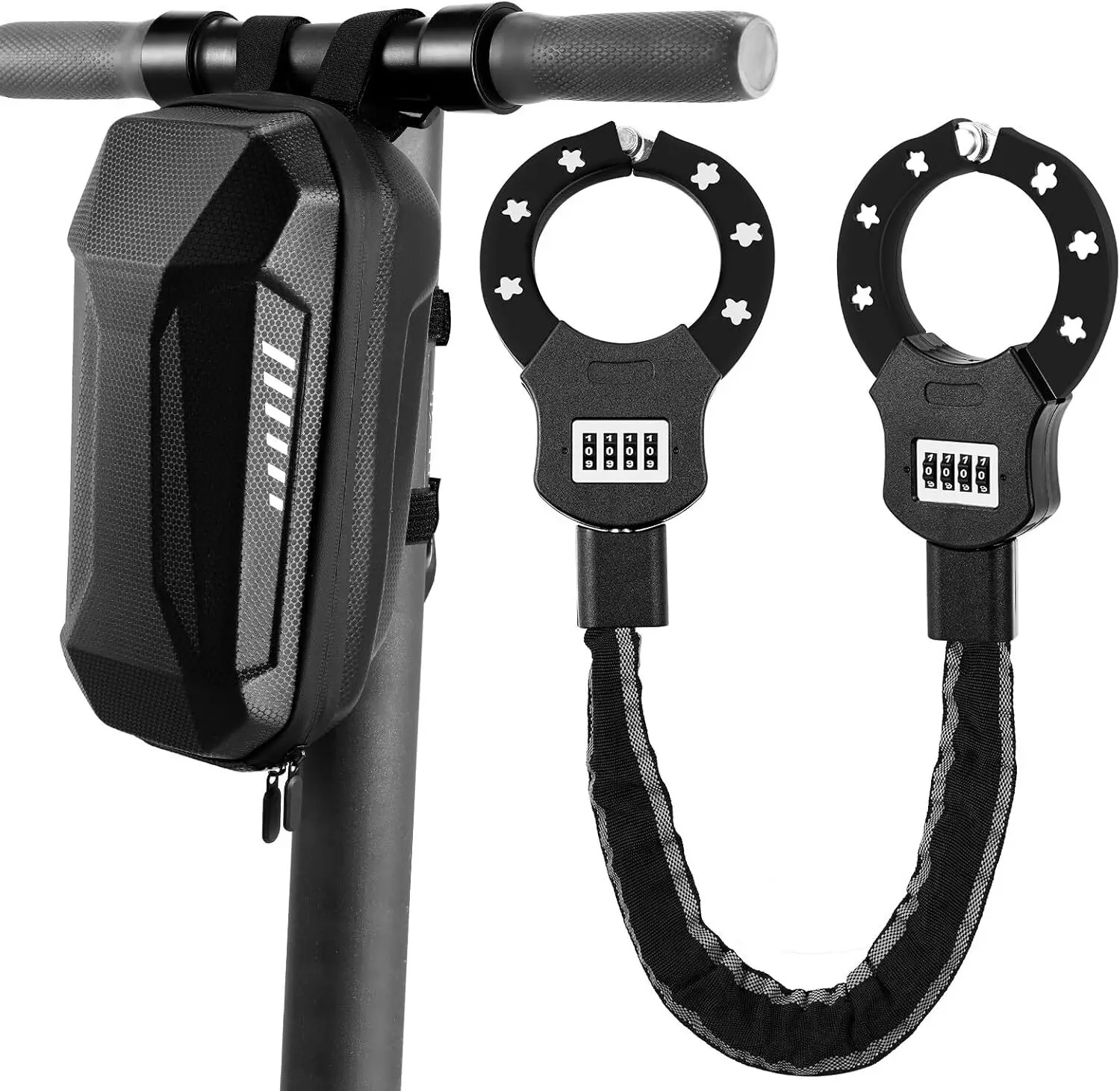 E-Scooter Security Locks Chain Link Handcuff Lock 93cm Lang E Scooter Lock with Combination Code w/ 3L Waterproof Bag Black