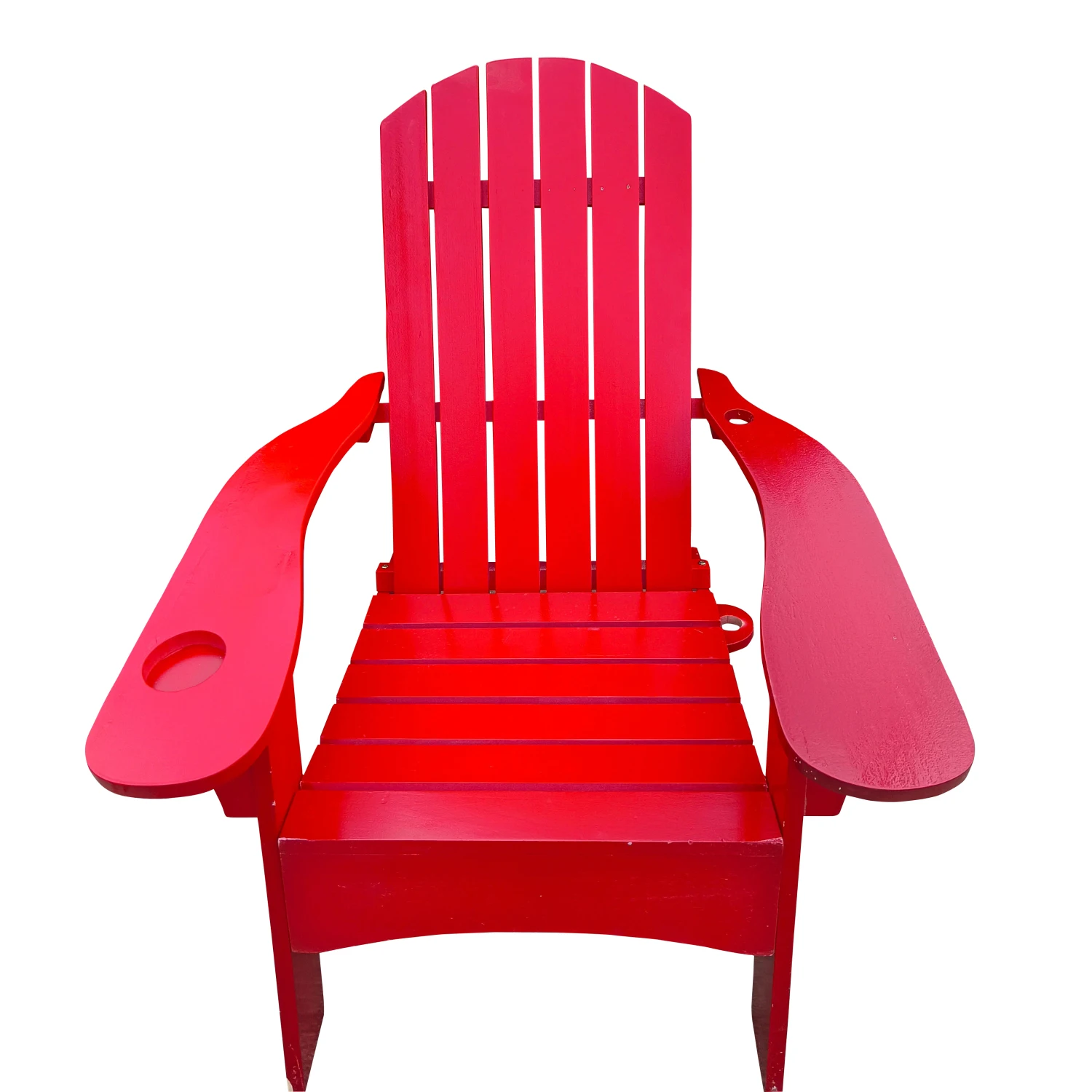 

Outdoor or indoor Wood Adirondack chair with an hole to hold umbrella on the arm ,red