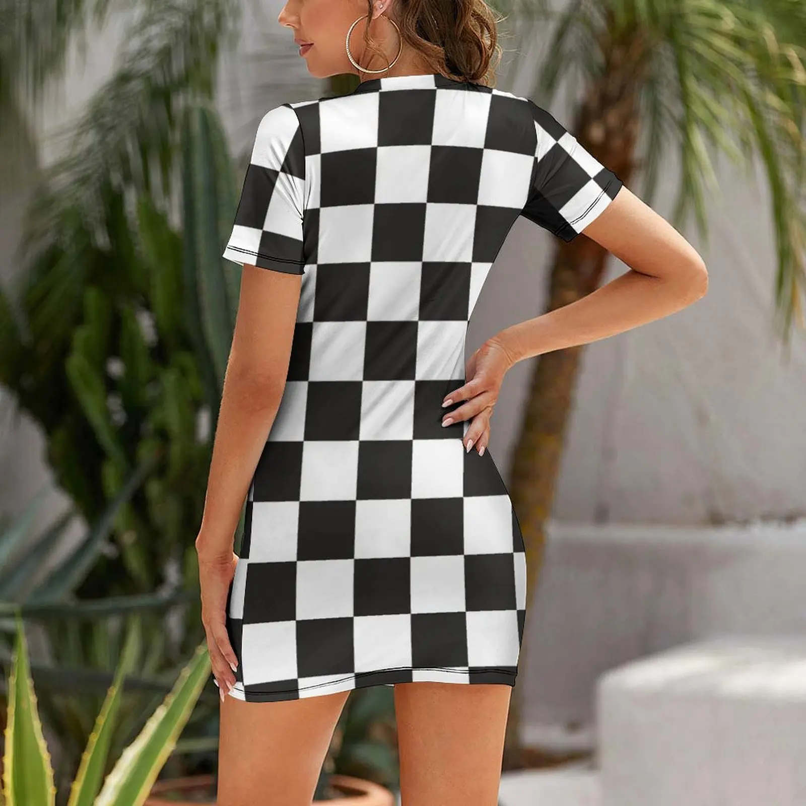 Black and White Checkerboard Chess square pattern HD High Quality Online Store Short Sleeved Dress Party dresses Dress