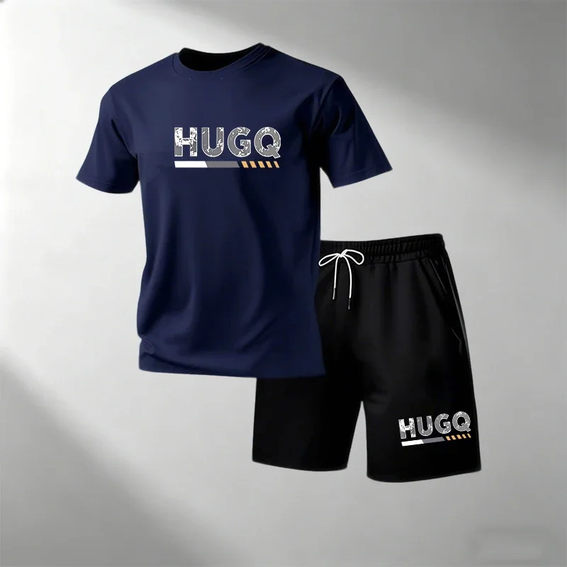 

Men White 2Pcs Outfit, Letter Print Short Sleeve Tee + Drawstring Shorts, Soft Breathable Summer Casual Sports Tracksuit