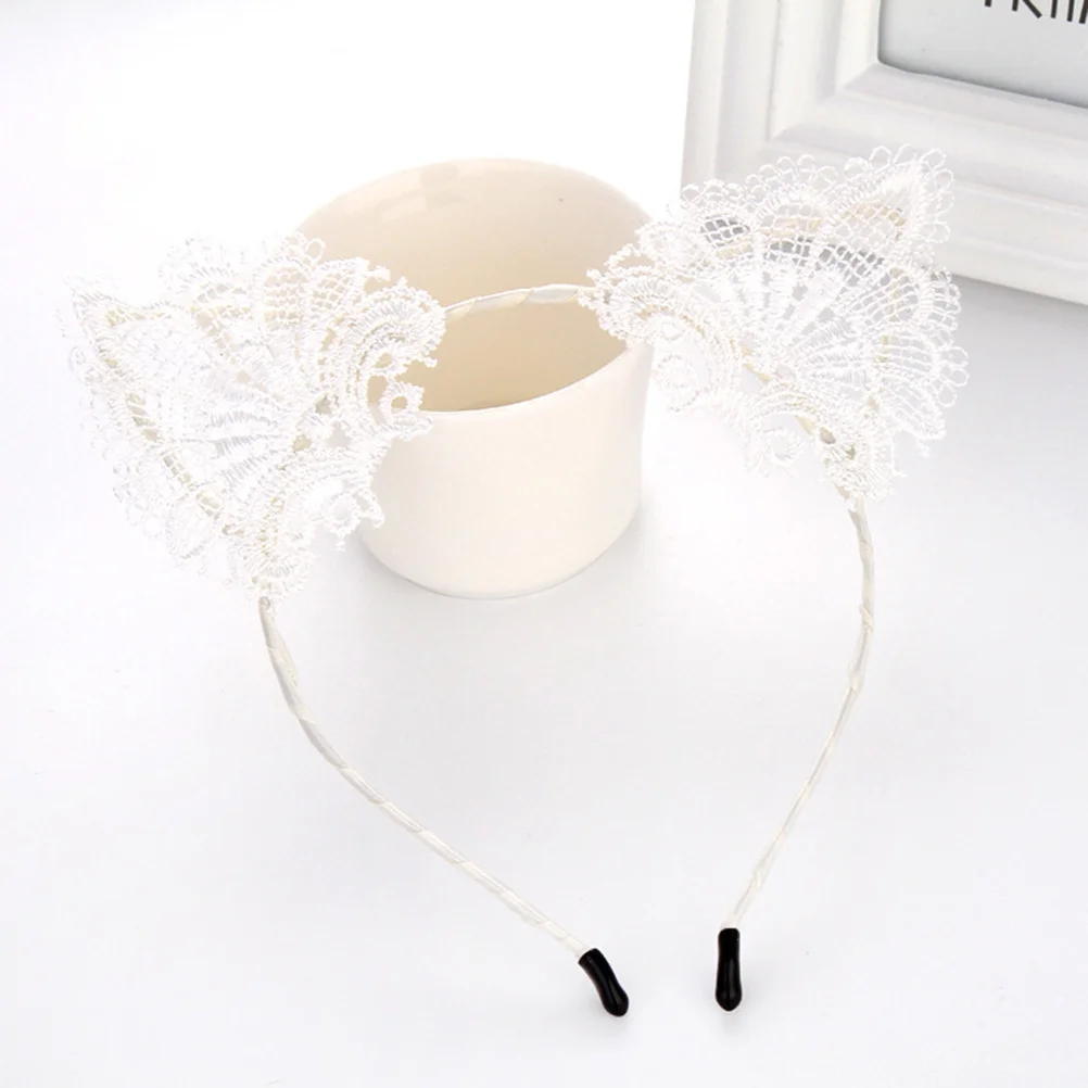 

Милый белый кружевной обруч для волос с кошачьими ушками, милая повязка на голову для вечеринки, дня рождения, Хэллоуина, Рождественского костюма, повседневной носки, обруч для волос с кошачьими ушками