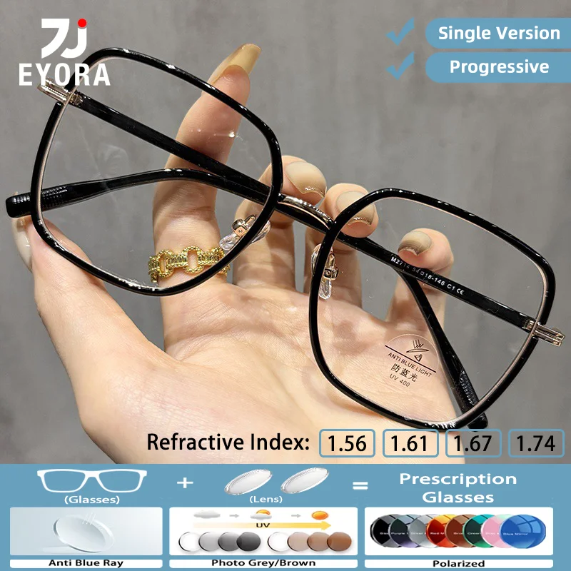 

EYORA Large Frame Square TR90 Reading Glasses for Women Myopia and Hyperopia Anti Blue Light Progressive Photochromic Glasses