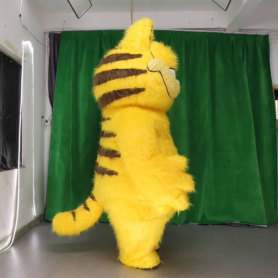 Inflatable Furry Yellow Cat Mascot Costume Cartoon Character Outfit Attractive Suit Birthday Gift Party Events No Battery