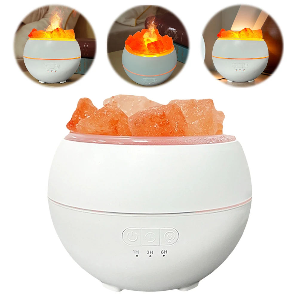 

7 Colors Flame Aromatherapy Essential Oil Diffuser Type-C Salt Lamp Diffuser 1/3/6H Timer Air Humidifier for Bedroom Office Home