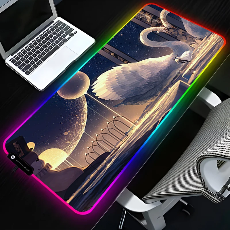 RGB LED Mauspad Gummi Cartoon Mousepad Erweiterte Pad PC Zubehör Schreibtisch Matte Rutschfeste Gaming Matten Büro Schwan HD Tastatur Pad