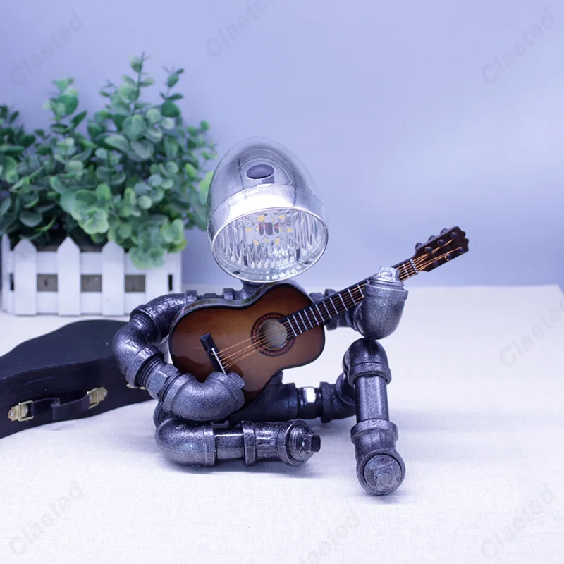 American Creative New LED Water Pipe Robot Small Table Lamp Bar Restaurant Coffee Shop Living Room Study Decorative Lighting