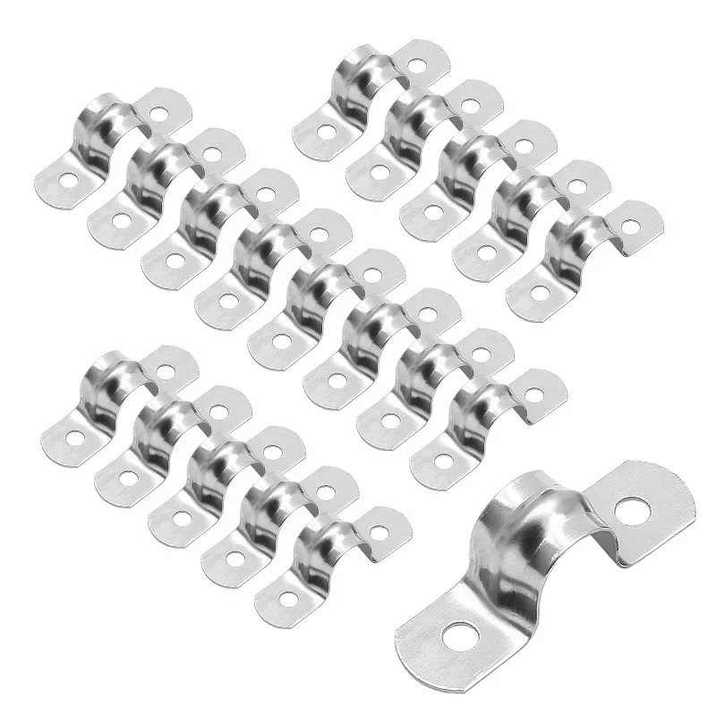 50pcs Stainless Steel Conduit Clamps Two Hole Strap U Bracket Rigid Pipe Strap Metal Clamp Tension Clips Heavy Duty M5-M140