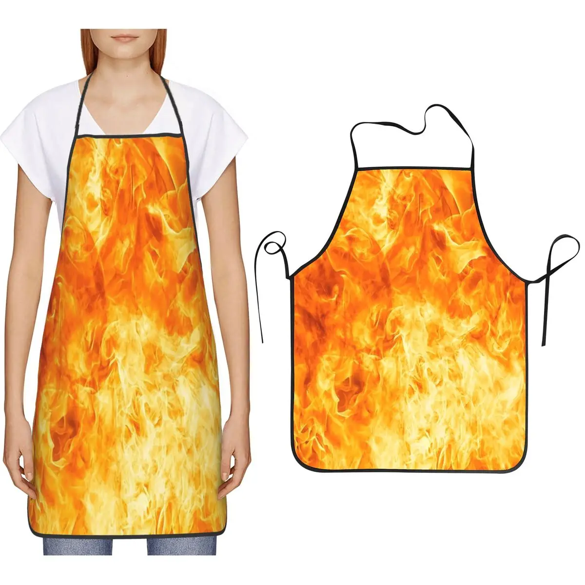 Fire Is Our Life Fire Is Our Strength Realistic Flame Apron Chef Cooking Baking Tablier Bib Kitchen Cleaning Pinafore Women Men