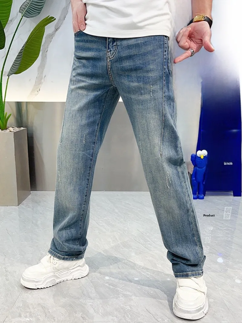

Summer 2025 Men's Straight Leg Jeans Faionable Loose Wide Leg Casual mid Waist Long Pants Classic Waed out Sle