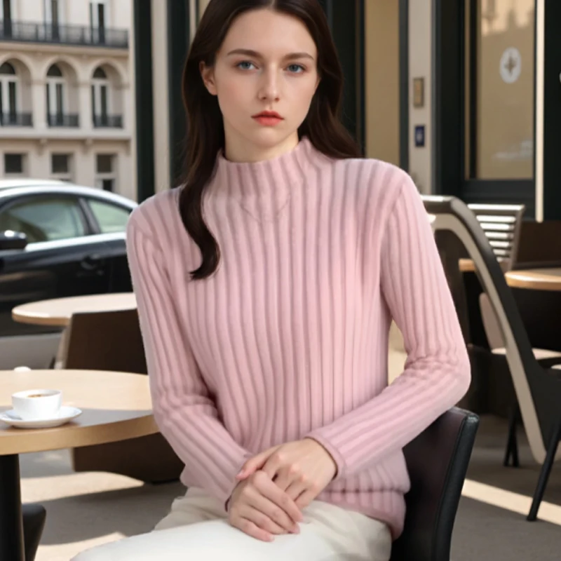 

Осенний вязаный пуловер с высоким воротом, женский свободный повседневный низ, рубашка, повседневный простой офисный зимний свитер, элегантный трикотаж