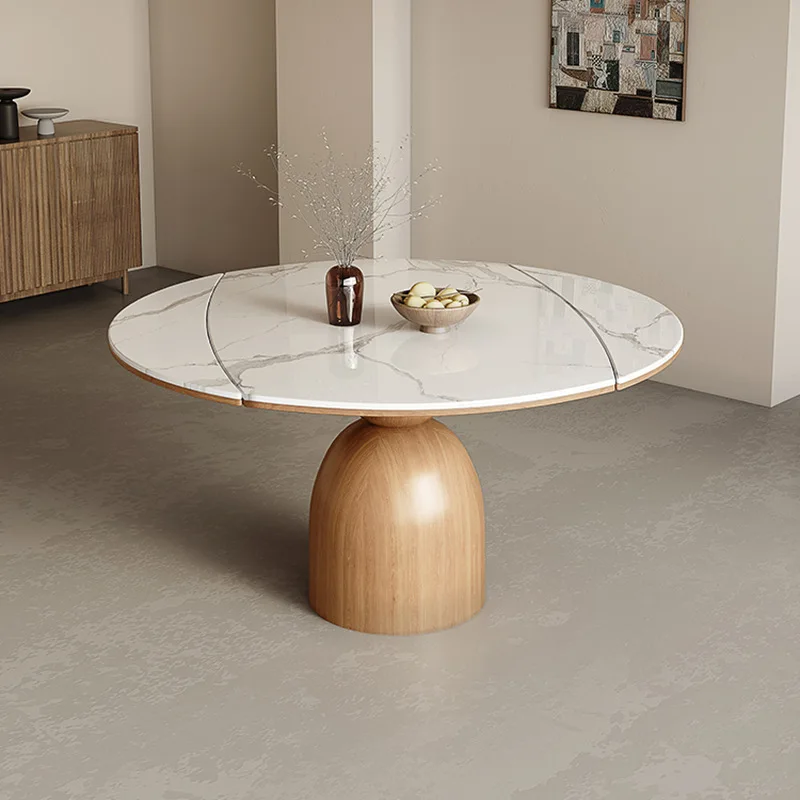 Japanese Cream Style Solid Wood Retractable Dining Table Household Shrinkable Square Round Folding Log Color Stretching Wood Jum