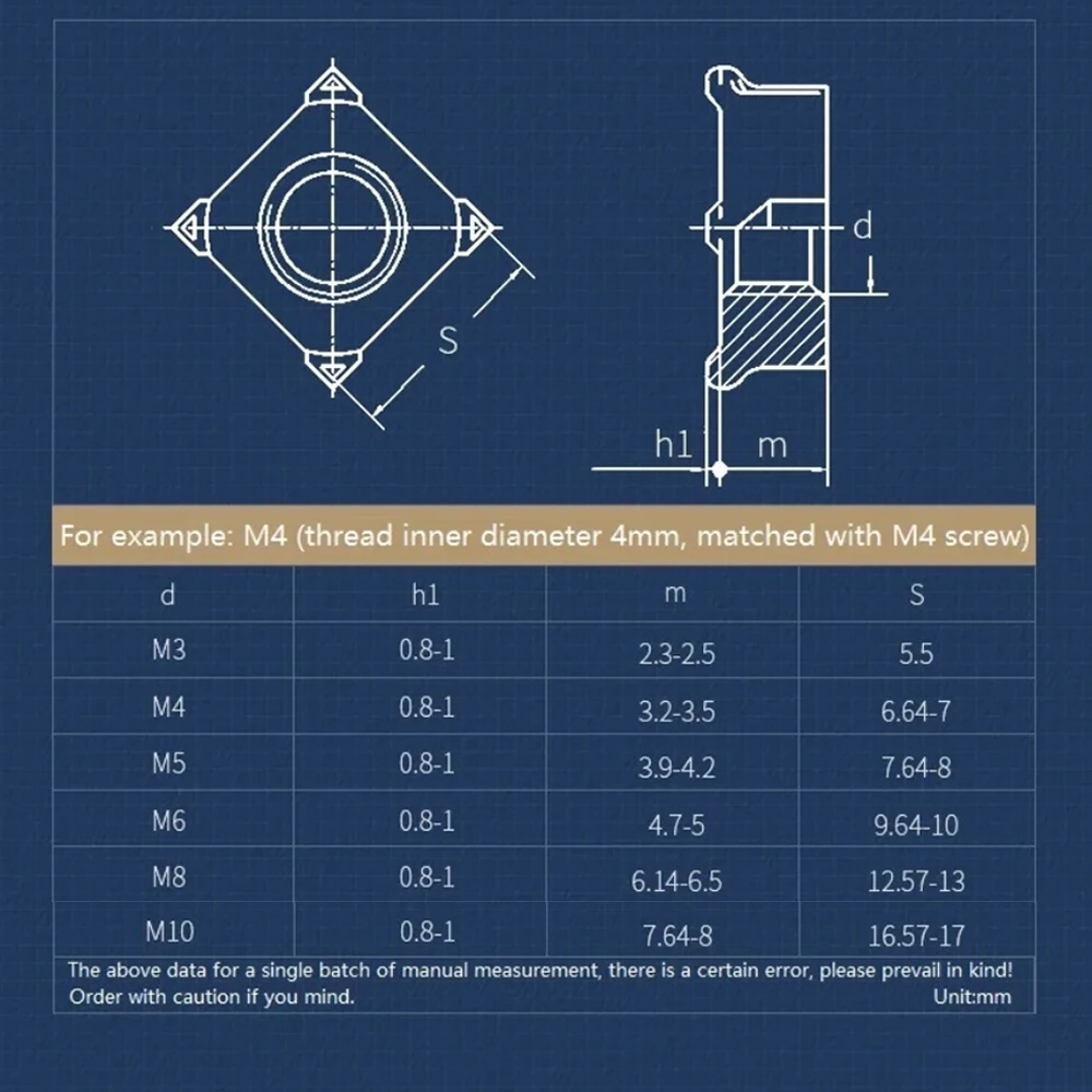 304 Stainless Steel Square Weld Nut Four-corner Spot Welding Nut Construction Machinery Hardware Fasteners M3 M4 M5 M6 M8 M10