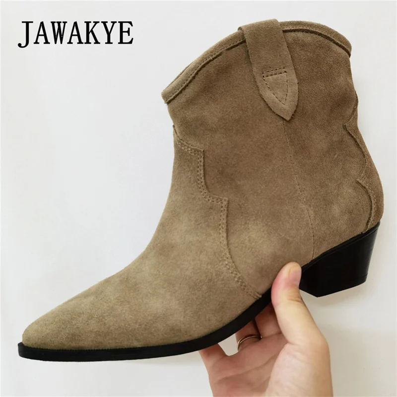 Gorąca wyprzedaż klasyczne Chelsea Boots dla kobiet nagie zamszowe szpiczaste palce masywne obcasy botki proste wygodne buty zimowe damskie