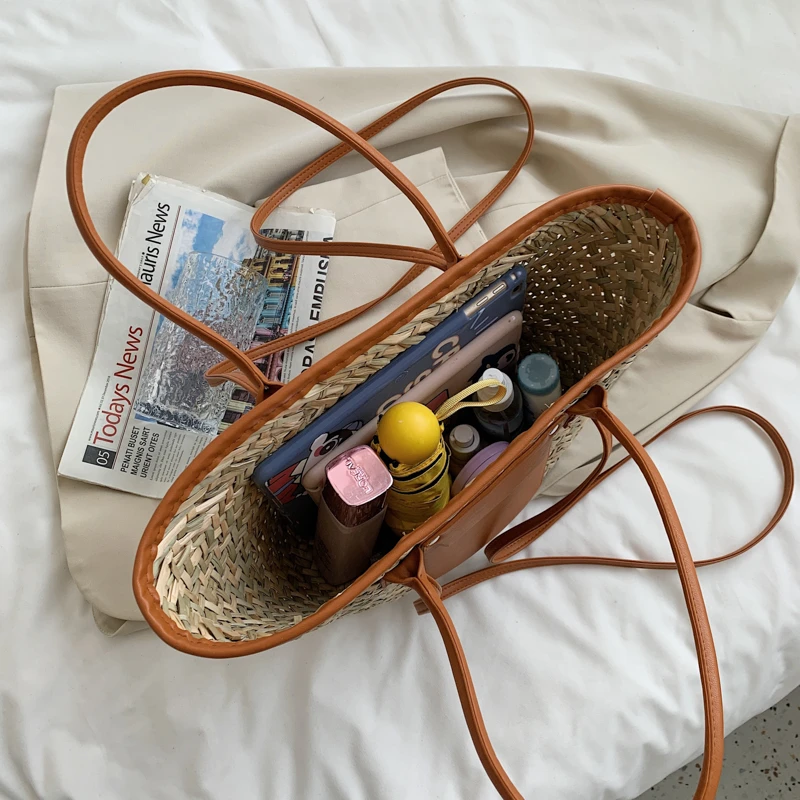 Moda o dużej pojemności rattanowa torba damska projektantka wiklinowa tkana torba na ramię Crossbody kobieta luksusowa letnia torba na plażę duża
