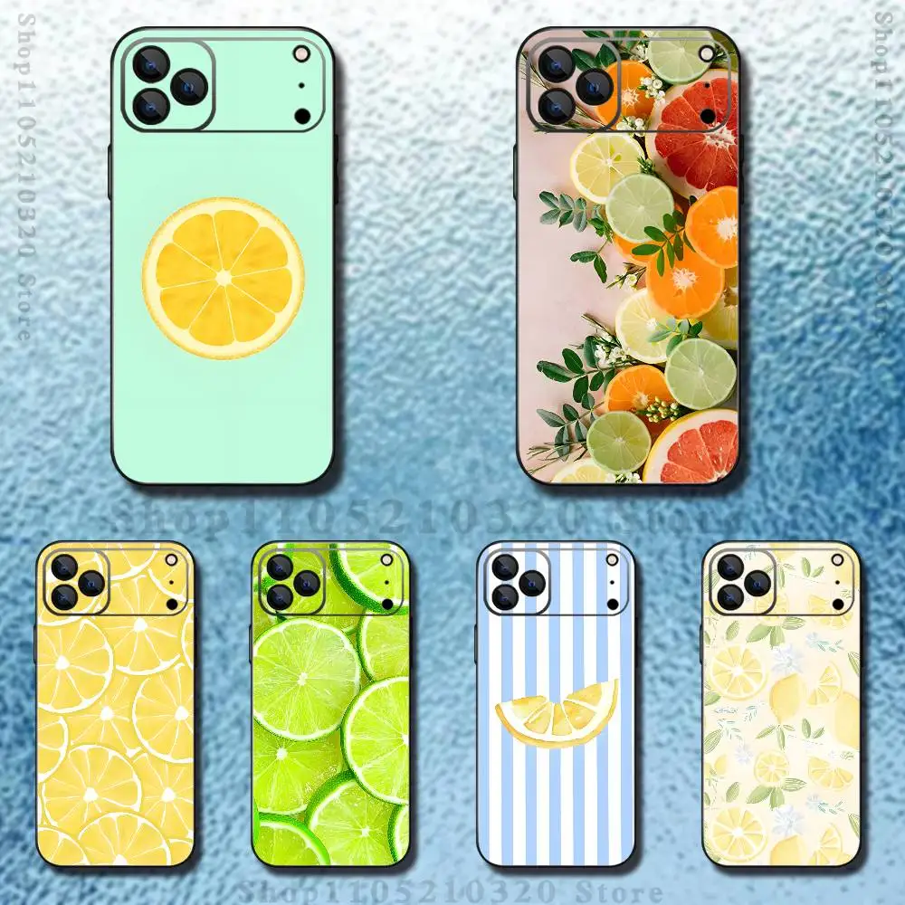 

Fruit Lemon Phone Case For iPhone 17,16,15,14,13,12,11 ,Pro Max,XS,X,XR,SE,Mini,8,7,Soft Silicone Black Cover