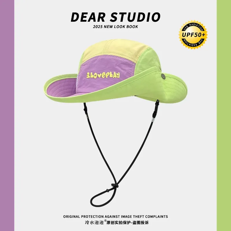 

New Color Matching Letter Embroidery Quick-drying Bucket Hat for Men and Women Summer Outdoor Breathable Sunshade Fishing Cap