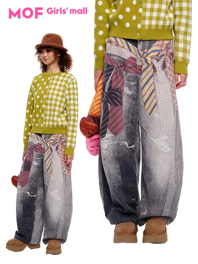 

adient Vintage Tie Print MOF Girls Jeans Loose Fit l Waist Zipper Closure No Stretch Autumn Wear for Teenage Girls