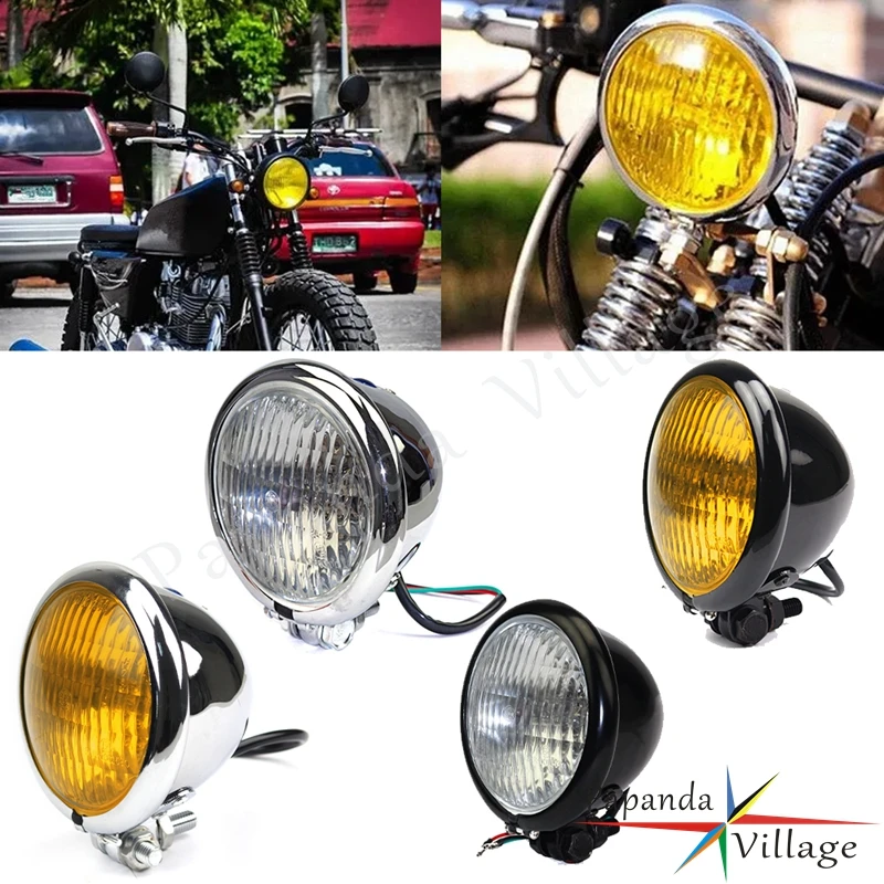 For Tri XS650 Bobber Chopper Cafe Racer Sportster Road King Iron 883 Universal Moto Vintage Headlight E-Mark E4 Vintage Round