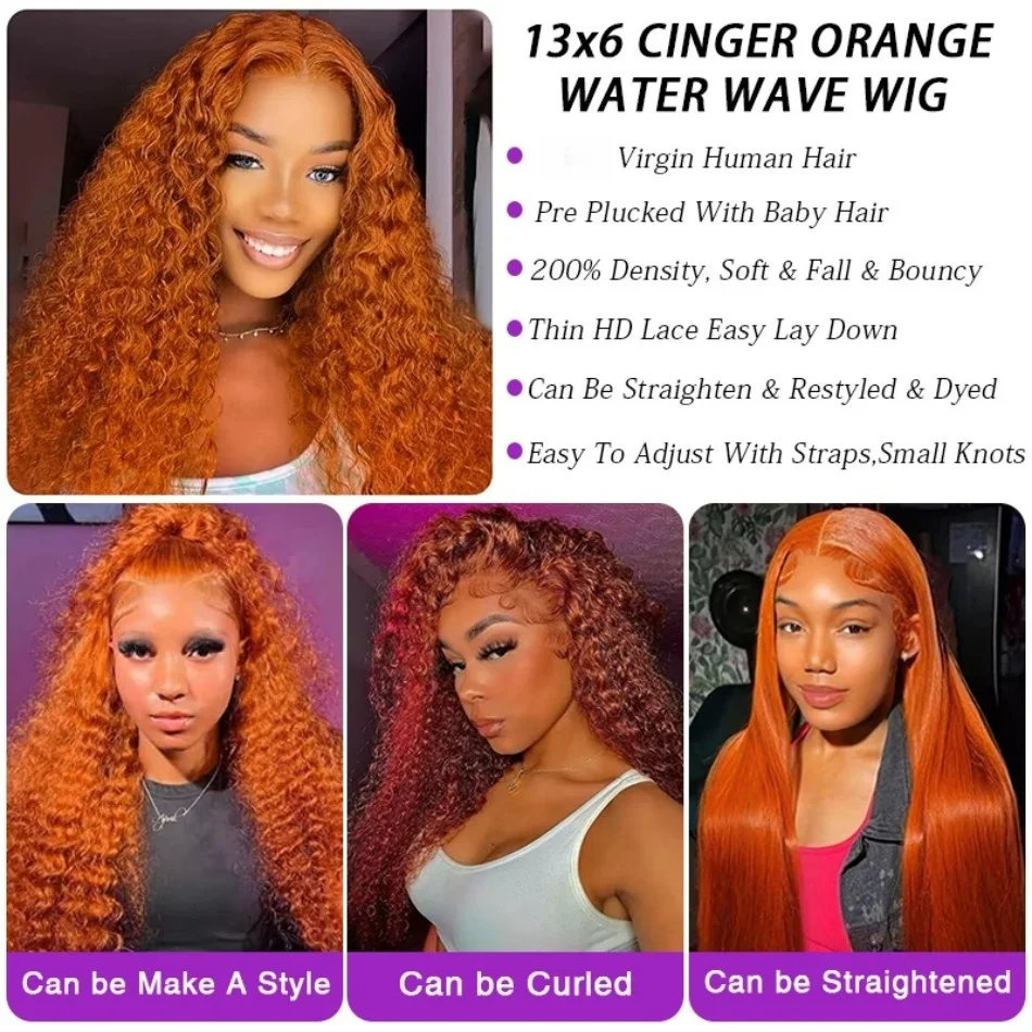 Ginger Human Hair Wigs Deep Wave Frontal Wig 13X6 Human Hair 250 Density 30 Inch #350 Colored 13X4 Lace Front Wig Brazilian Wigs For Women image 6