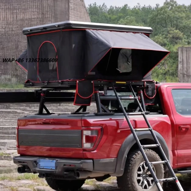 Off-road travel aluminum roof tent, flat top hard shell roof tent, with multi-functional top platform, roof tent