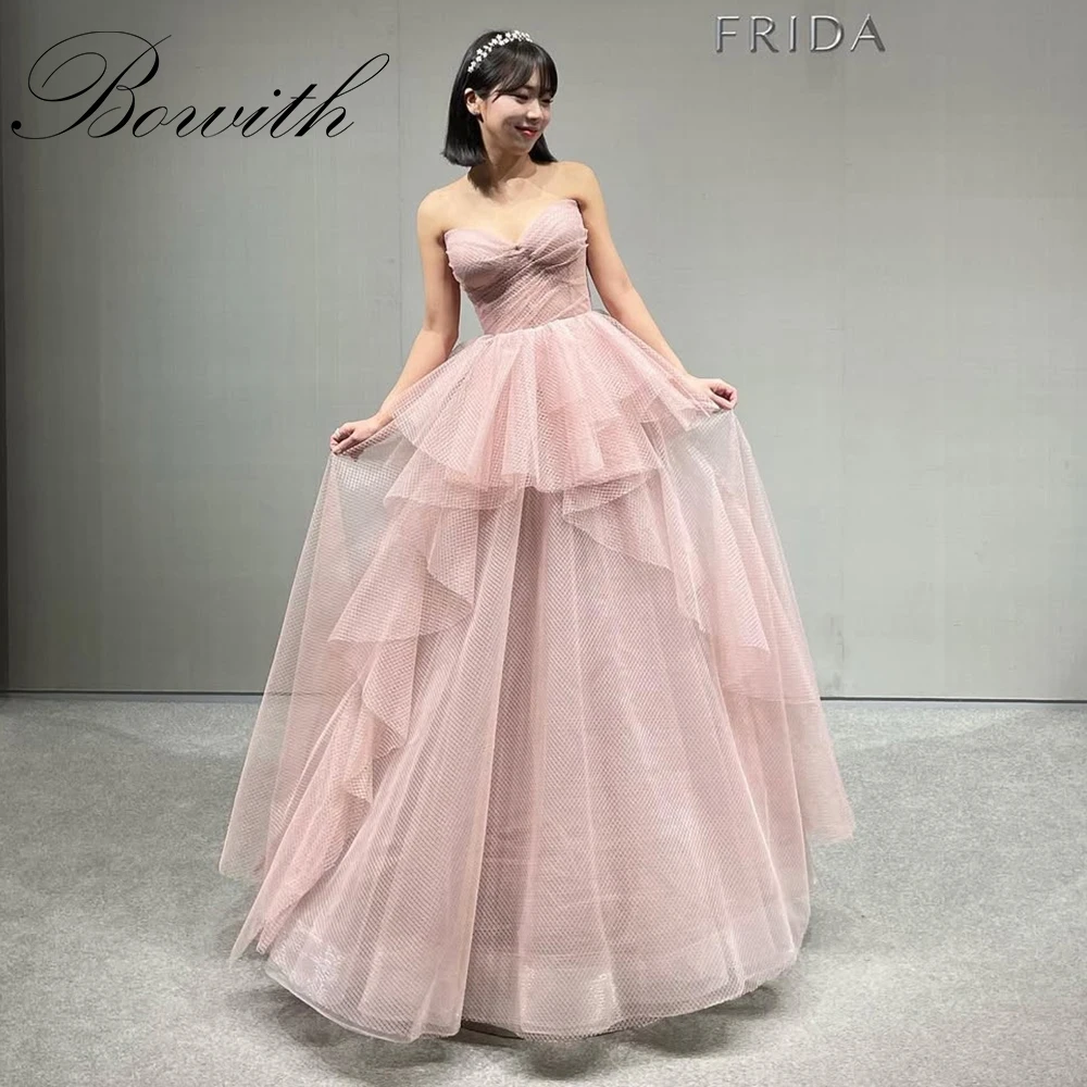 

Bowith без бретелек милые корейские свадебные платья трапециевидной формы из тюля свадебное платье корсет сзади свадебное платье