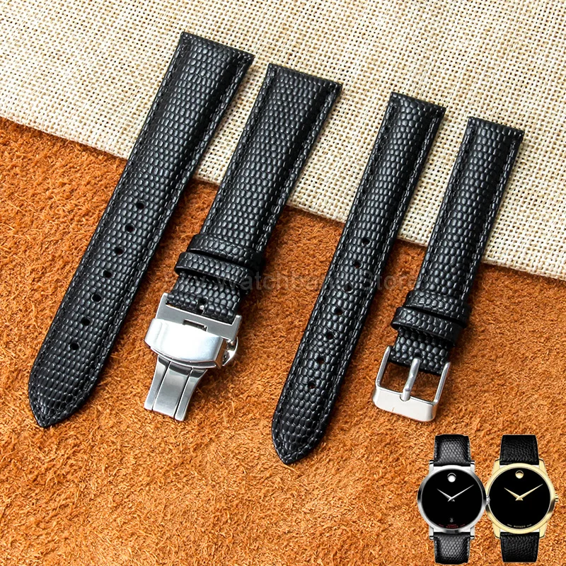 Stylish Lizard Texture Leather Watch Bracelet Daily Replacement Watch Strap for Movado Museum 0606180/0606179 0607194606088 Band